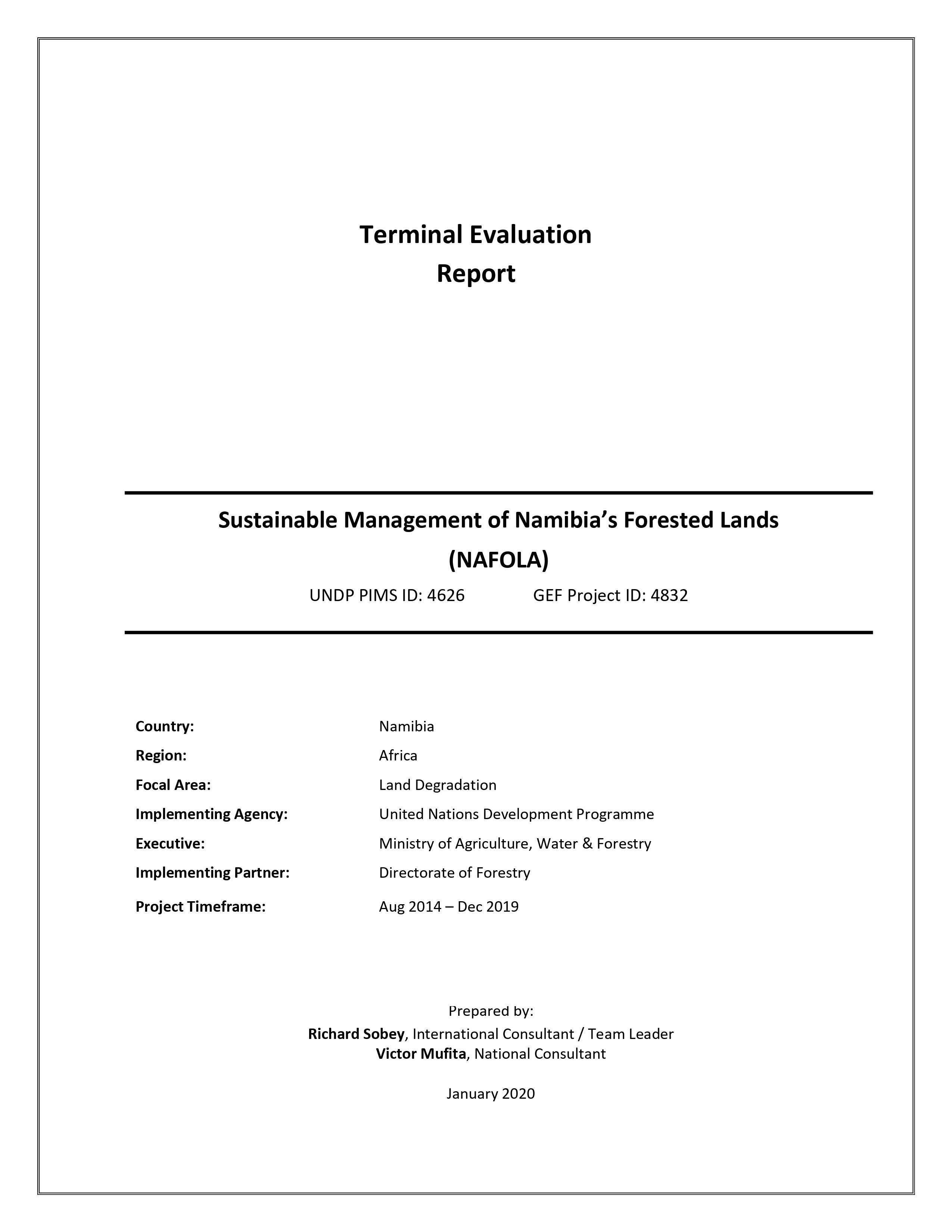 Sustainable Management of Namibia's Forested Lands (NAFOLA) Final Evaluation