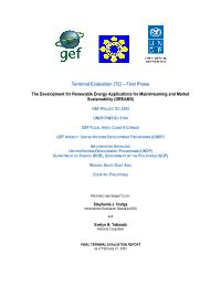Terminal evaluation of the Development for Renewable Energy Applications Mainstreaming and Market Sustainability (DREAMS) Project