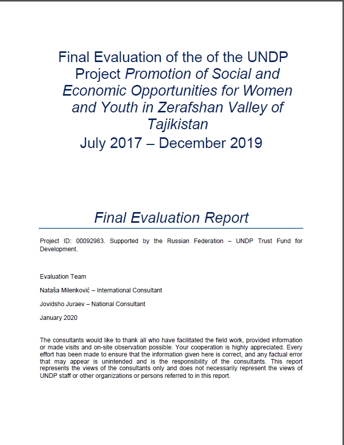 Final evaluation of the “Promotion of social and economic opportunities for women and youth in Zerafshan Valley of Tajikistan”