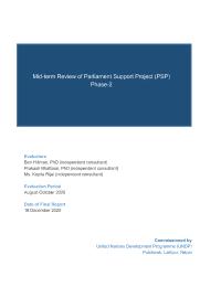 Mid-term Review of Parliament Support Project (PSP)
