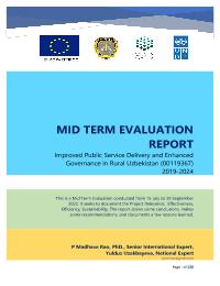 Mid-term evaluation: Improved Public Service Delivery and Enhanced Governance in Rural Uzbekistan project