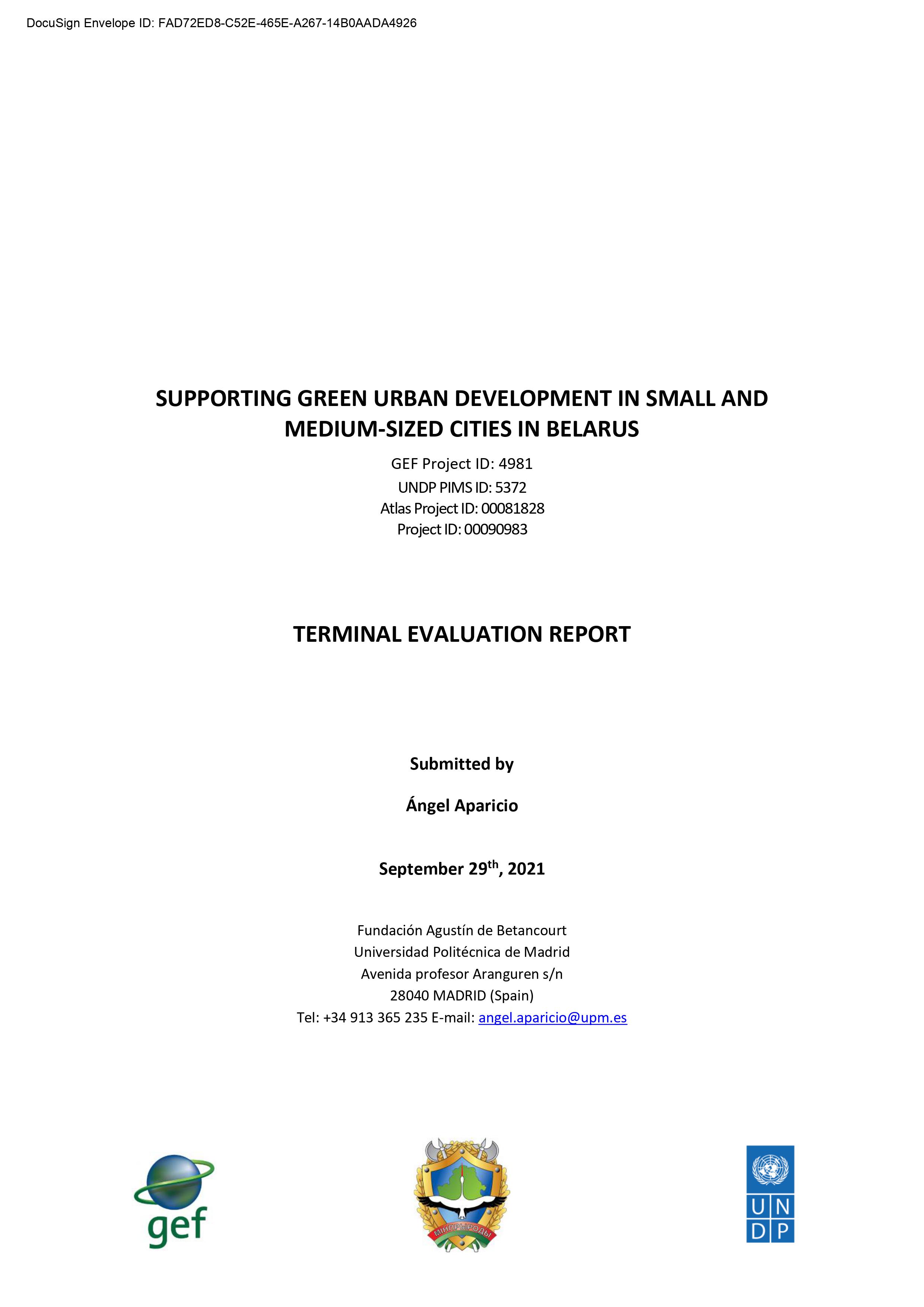 Terminal Evaluation: Belarus: Supporting Green Urban Development in Small and Medium-Sized Cities in Belarus