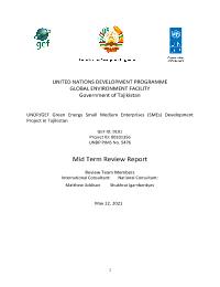 Mid-Term Review for the Project – “Green Energy Small & Medium Enterprises (SMEs)  Development Project in Tajikistan”