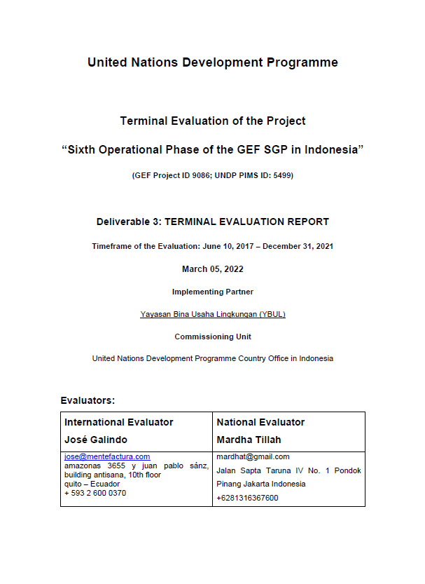 00104290 Sixth OP of the GEF SGP in Indonesia (6th SGP) GEF Terminal Evaluation