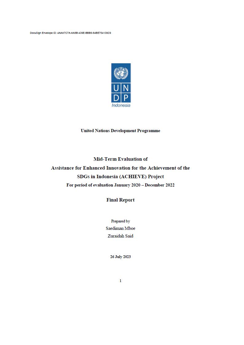00110276 Assistance Enhanced Innovation Achievement SDGs (ACHIEVE) Thematic Evaluation
