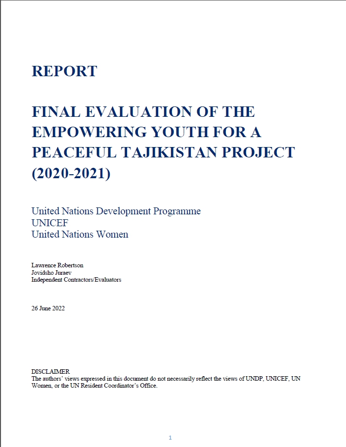 Youth Empowerment for Peaceful Tajikistan project final evaluation 