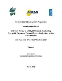 Mid-Term Review of Accelerating Renewable Energy and Energy Efficiency Applications in Niue (AREAN) Project