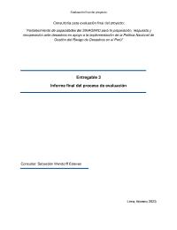 Final evaluation: "Strengthening of SINAGERD capacities for disaster preparedness, response and recovery in support of the implementation of the National Policy for Disaster Risk Management in Peru".