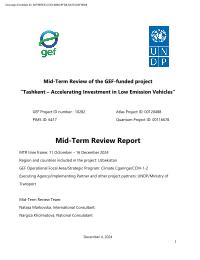 Mid-Term Evaluation: Tashkent - Accelerating Investments in Low Emission Vehicles (TAILEV)