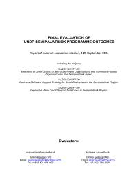 Final Evaluation of UNDP Semipalatinsk Programme Outcomes