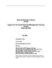 SUPPORT FOR PROVINCIAL FINANCIAL MANAGEMENT