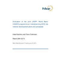 Evaluation of the Joint UNDP/World Bank/UNAIDS HIV Mainstreaming Programme