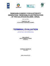 Terminal Evaluation: Renewable energy for electricity generation - Renewable electrification of the Galapagos Islands - ERGAL