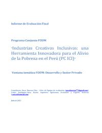 Evaluación Final del Programa Conjunto Industrias creativas inclusivas: una herramienta innovadora para el alivio de la pobreza en el Perú