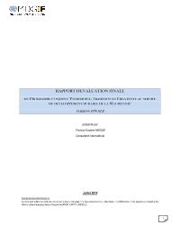 Final Evaluation of MDG-F Patrimoine Tradition et Créativité au service du developpement  durable de la Mauritanie