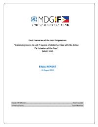 Terminal Evaluation MDGF1919 Water Governance Project: Enhancing Access to and Provision of Water Services with the Active Participation of the Poor