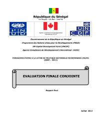 Evaluation Finale Conjointe PROGRAMME D?APPUI A LA LETTRE DE POLITIQUE SECTORIELLE MICROFINANCE (PALPS)