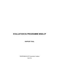 Evaluation finale du Programme : Moyens de subsistance durables et lutte contre la pauvreté