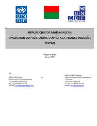 Évaluation finale du Programme PAFIM (Programme d'Appui à la Finance Inclusive à Madagascar)