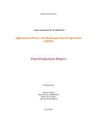 Evaluation of Afghan Peace and Reintegration Programme (APRP)