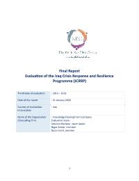 Final project Evaluation: Iraq Crises Response and Resiliense project (ICRRP)