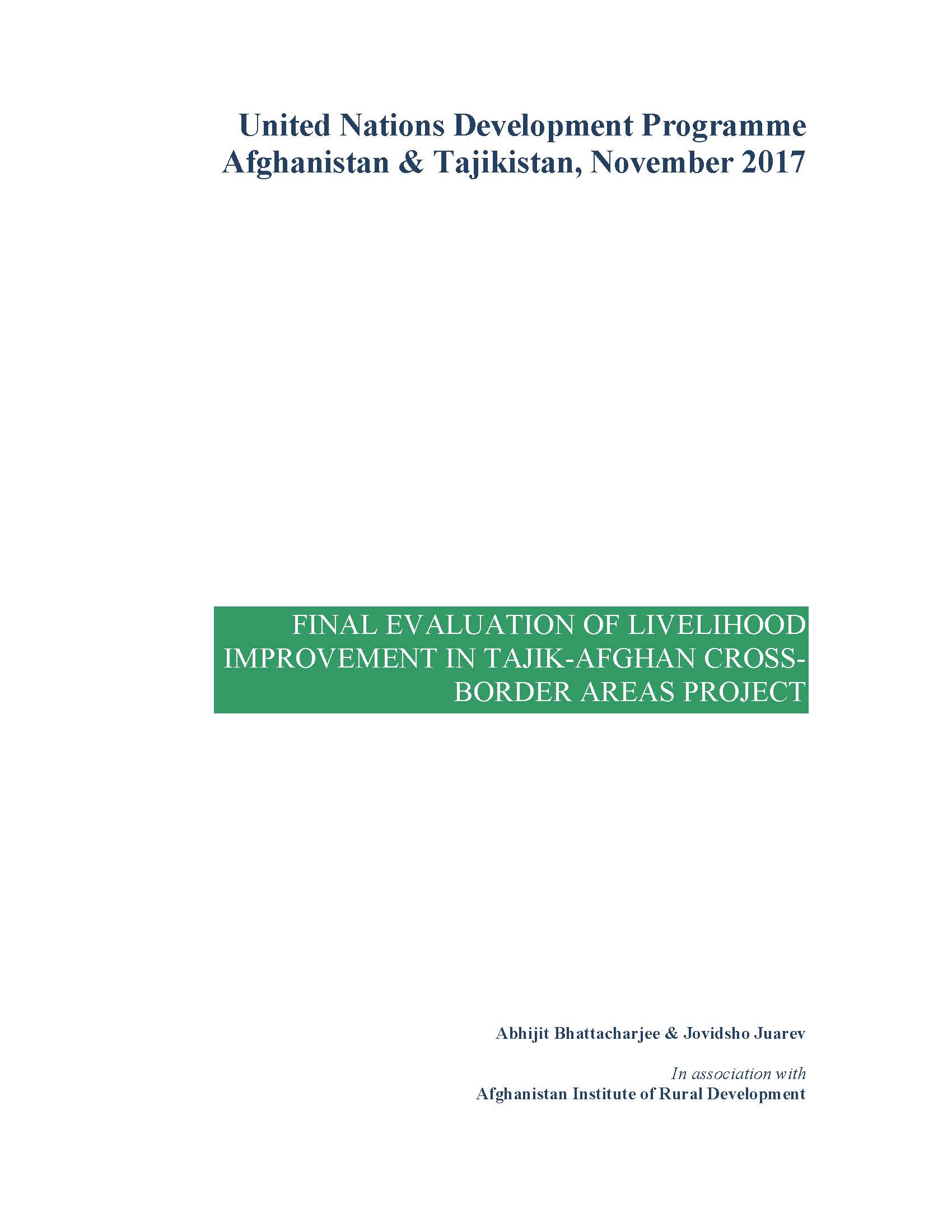 Final Evaluation of Livelihood Improvement in Tajik-Afghan Cross-Border Areas (LITACA) project