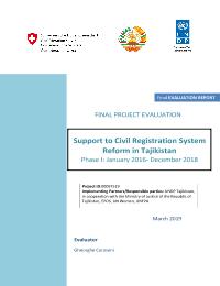 Mid-term evaluation of the "Support to Civil Registration Reform in Tajikjistan" project