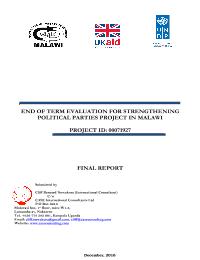 End of Term Evaluation for the Strengthening Political Parties Project in Malawi