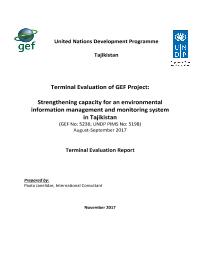 Project Final Evaluation of UNDP/GEF Strengthening Capacity for an Environmental Information Management and Monitoring System in Tajikistan