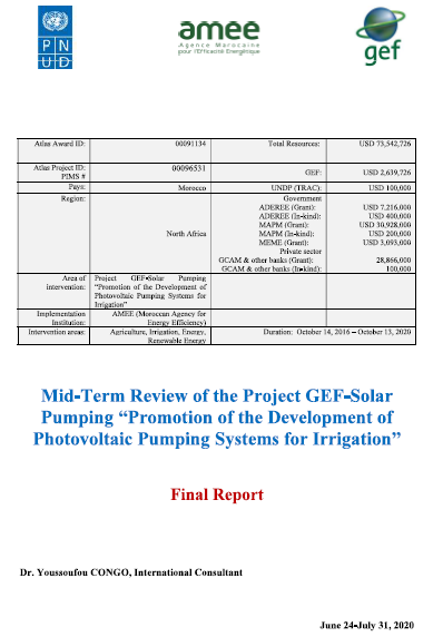 Mid-term Evaluation of the "Promoting the development of photovoltaic pumping systems for irrigation" Project
