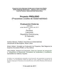 Evaluación Externa del Proyecto piloto PROLOGO (Propuestas Locales de gobernabilidad)